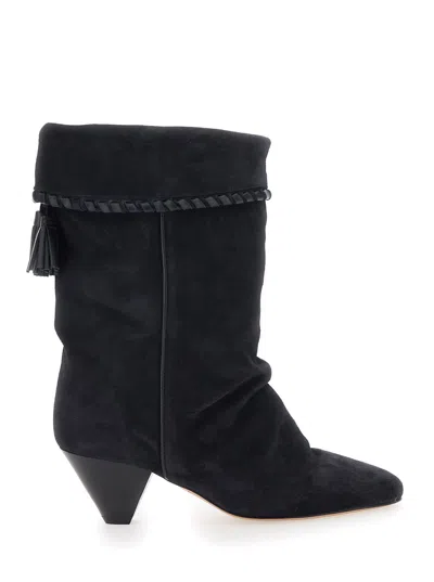 ISABEL MARANT DALBY BLACK BOOTS WITH POINTED TOE AND TASSEL FRINGE IN SUEDE WOMAN