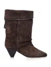 Isabel Marant Dalby Draped Suede Ankle Boots With Pointed Toe And Cone Heel In Marrone
