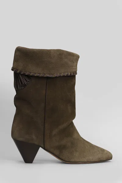 ISABEL MARANT DALBY HIGH HEELS ANKLE BOOTS IN KHAKI SUEDE