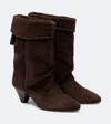 Isabel Marant Dalby Draped Suede Ankle Boots With Pointed Toe And Cone Heel In Brown