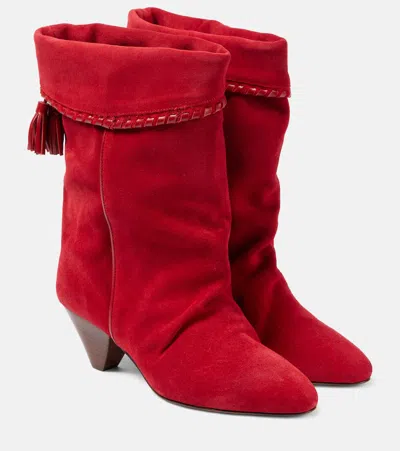 Isabel Marant Dalby Suede Cowboy Boots In Red