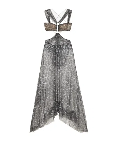 Isabel Marant Dalie Long Transparent Sequin Dress In Silver