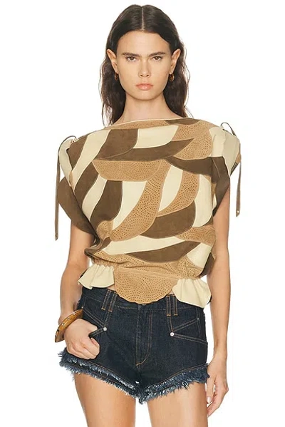 Isabel Marant Dalmy Gathered Patchwork Perforated Suede Top In Brown
