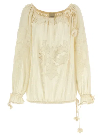 Isabel Marant Dalyna Embroidered Mesh Blouse In Neutral