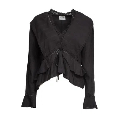 Isabel Marant Damienne Ruffled Asymmetric Cotton Blouse In Black