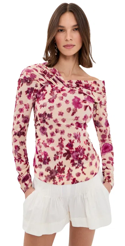 Isabel Marant Danka Off-the-shoulder Draped Floral-print Stretch-silk Top In Pink