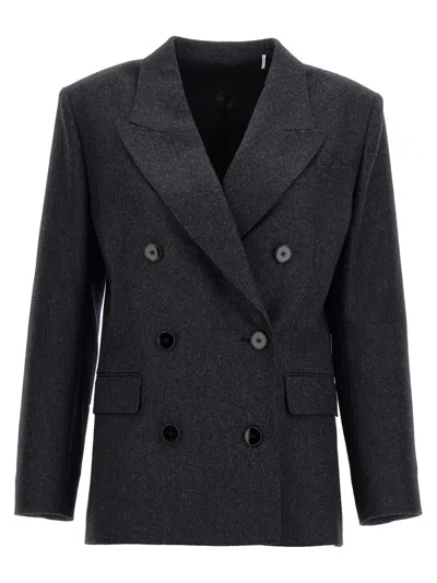 Isabel Marant Natalia Double-breasted Wool-flannel Blazer In Grey