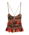 Isabel Marant Printed Cotton Top With Fringe And Cut-out In Brown