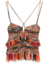 Isabel Marant Printed Cotton Top With Fringe And Cut-out In Orange