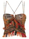 Isabel Marant Printed Cotton Top With Fringe And Cut-out In Orange