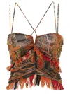 Isabel Marant Printed Cotton Top With Fringe And Cut-out In Orange