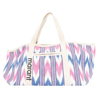 Pre-owned Isabel Marant Darwen Creikat Print Ecru Pink Blue Graphic Canvas Logo Tote Bag