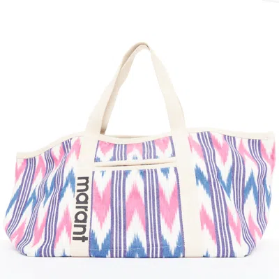 Pre-owned Isabel Marant Darwen Print Graphic Canvas Logo Tote Bag In White