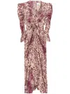 Isabel Marant Deep V-neck Midi Dress With Puffed Sleeves And Abstract Print