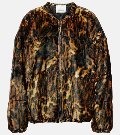 Isabel Marant Delima Leopard-print Bomber Jacket In Teal