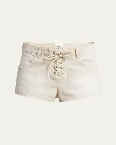 Isabel Marant Delma Lace-up Denim Shorts In Ecru