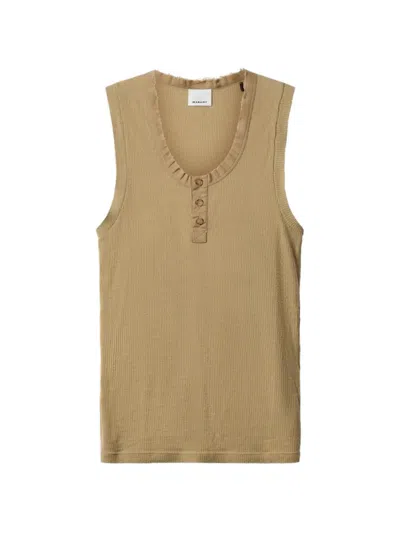 Isabel Marant Denice Ribbed Frayed Tank Top In Brown