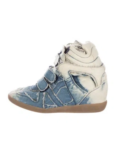 Pre-owned Isabel Marant Denim Colorblock Pattern Wedge Sneakers In Blue