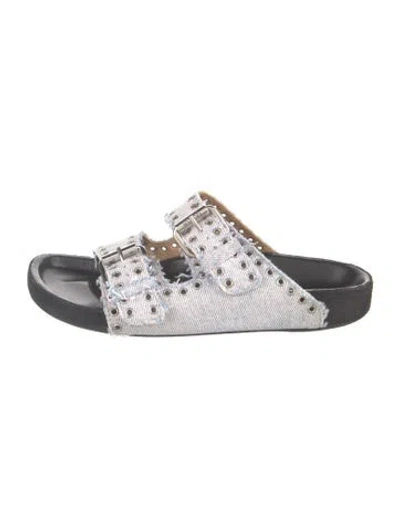 Pre-owned Isabel Marant Denim Eyelet Trim Slides In Silver