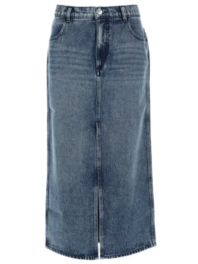 Isabel Marant Denim Midi Skirt With Front Slit In Black