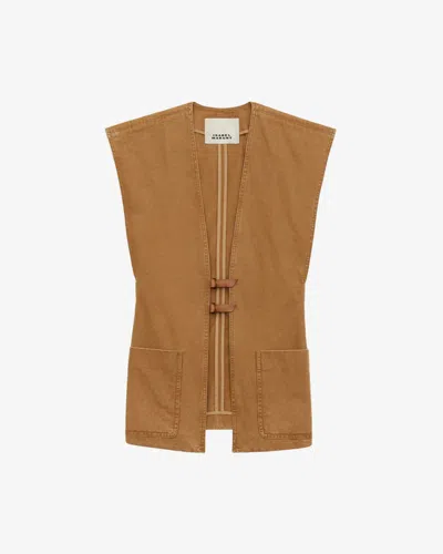 Isabel Marant Denim Overshirt Vest In Caramel