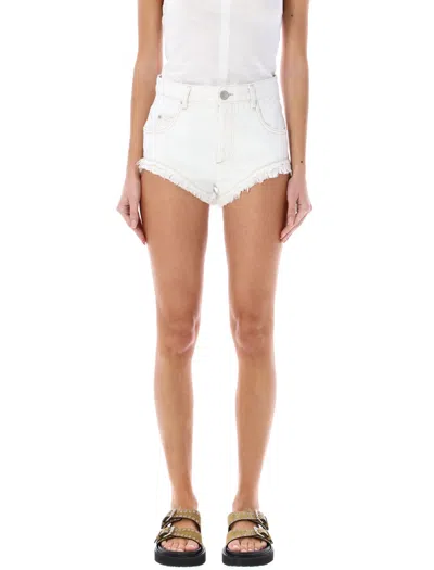 Isabel Marant Eneidao Fringed Denim Shorts In White