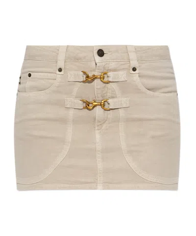 Isabel Marant Paulina Embellished Denim Mini Skirt In Sand