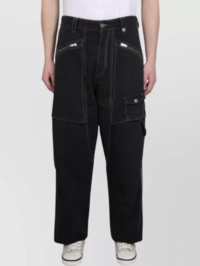 Isabel Marant Denim Trousers With Belt Loops And Cargo Pockets In Black