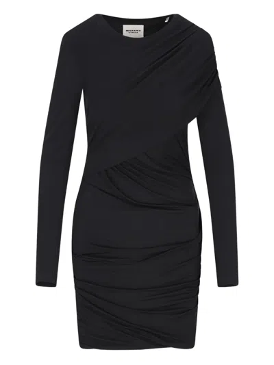 Isabel Marant Black Denise Draped Mini Dress In Animal Print