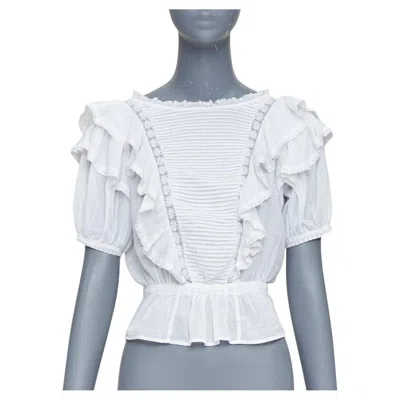 Pre-owned Isabel Marant Dentelle White Cotton Lace Trim Boho Ruffle Peasant Top Fr36 S