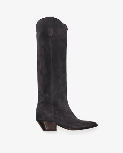 Isabel Marant Denvee Suede Cowboy Boots In Faded Black