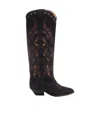 Isabel Marant Denvee Cutout Embroidered Leather-trimmed Suede Knee Boots In Black