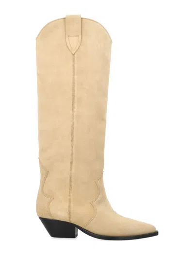 Isabel Marant Knee-high Suede Boots Western Stitching In Beige