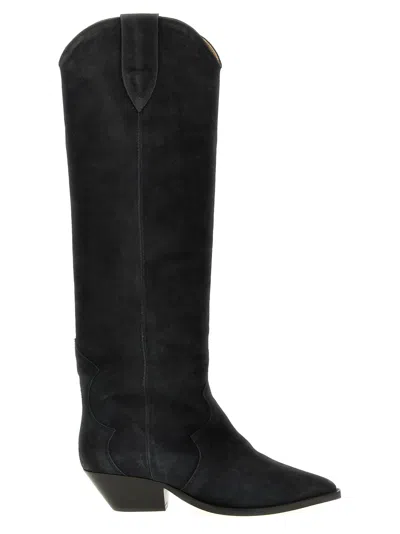Isabel Marant Denvee Suede Cowboy Boots In Faded Black