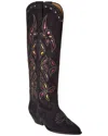 Isabel Marant Denvee Cutout Embroidered Leather-trimmed Suede Knee Boots In Brown