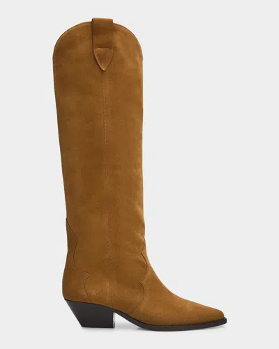 Isabel Marant Denvee Suede Tall Western Boots In Brown