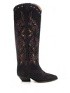 Isabel Marant Denvee Cutout Embroidered Leather-trimmed Suede Knee Boots In Black
