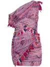 Isabel Marant One-shoulder Frayed Printed Gauze Mini Dress In Pink