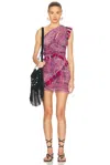 Isabel Marant One-shoulder Frayed Printed Gauze Mini Dress In Pink