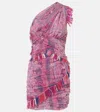 Isabel Marant One-shoulder Frayed Printed Gauze Mini Dress In Pink