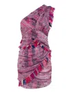 Isabel Marant One-shoulder Frayed Printed Gauze Mini Dress In Pink