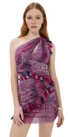 Isabel Marant One-shoulder Frayed Printed Gauze Mini Dress In Pink