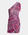Isabel Marant One-shoulder Frayed Printed Gauze Mini Dress In Pink