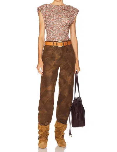 Isabel Marant Devan Cap Sleeve Crew Neck Top In Rust In Brown