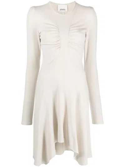 Isabel Marant Devane Asymmetric Gathered Knitted Midi Dress In Neutrals