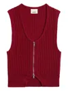 Isabel Marant Devima Ribbed Zip-front Top In Red