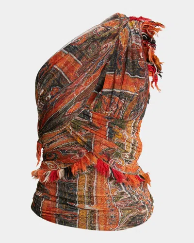Isabel Marant Devona Draped One-shoulder Top In Brown