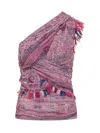 Isabel Marant 'devona' Draped Fringe Paisley Ruched Top In Purple
