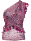 Isabel Marant 'devona' Draped Fringe Paisley Ruched Top In 粉色
