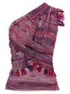 Isabel Marant 'devona' Draped Fringe Paisley Ruched Top In Purple